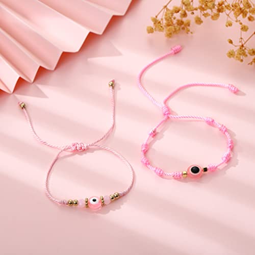 2Pcs Pink Evil Eye Bracelets, Handmade Adjustable Bracelet For Women Teen Girls Mexican Aesthetic Pack Ojb Jewelry (Pink, Zinc Alloy) #TOP1