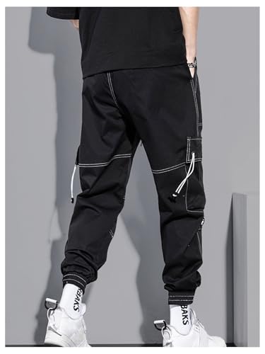 OYOANGLE Men's Drawstring Elastic Waist Jogger Cargo Pants Solid Casual Trousers with Flap Pockets2