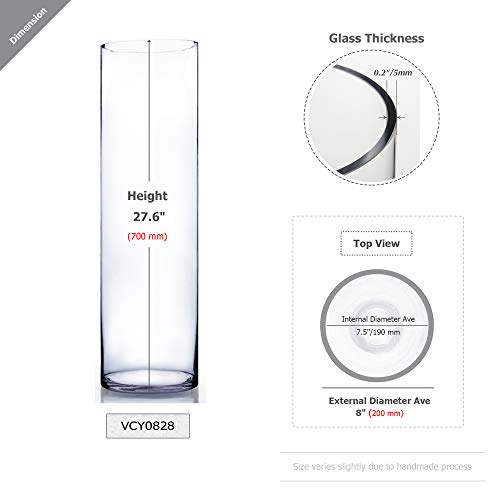 Wgv Tall Cylinder Glass Vase, Open Width 8", Height 28", Clear Large Floral Container, Planter, Centerpieces For Wedding Party Event, Home Office Decor, 1 Piece #TOP1