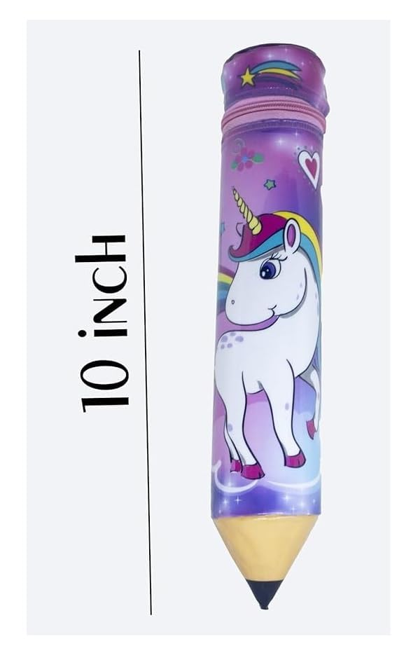 Image of Eclet 2PC Unicorn Printed Pencil Shape Pencil Pouch for Kids Pen Pencil Zipper Pouch Stationery Case for Boys & Girls, Birthday Party Gifts, Art Plastic Pencil Box (Set of 2, Multicolor)