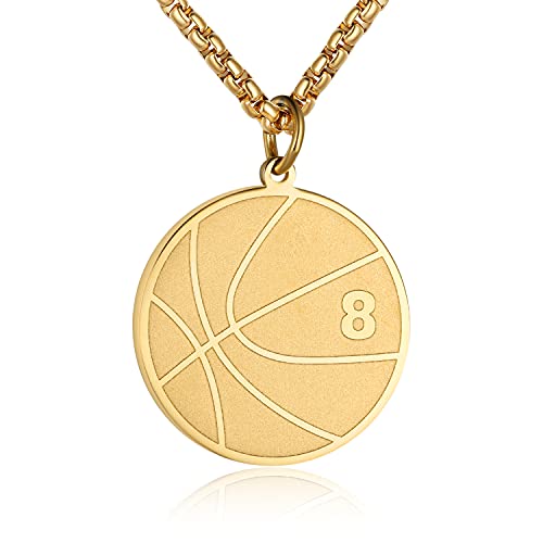 Susook Basketball Number Necklace for Men Gold Stainless Steel Basketball Pendant Sport Jewelry Gifts for Men（8）