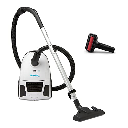 Image of Simplicity Vacuums Jill Compact Canister Vacuum Cleaner with Pet Tool Fur Remover, Bagged Vacuum with Certified HEPA Filtration for Hard Floors and Rugs, Stair Vacuum