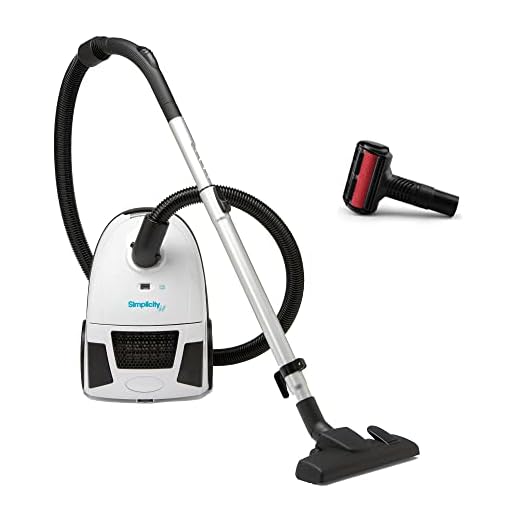 Simplicity Jill Compact Canister Vacuum Cleaner with Pet Tool Fur Remover for Furniture and Upholstery, Bagged Vacuum with Certified HEPA Filtration for Hard Floors and Rugs, Stair Vacuum, Auto Rewind