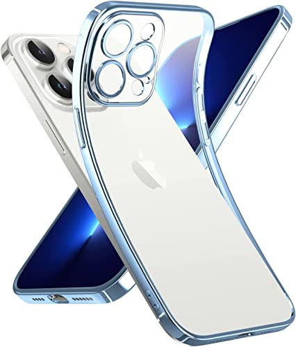 Image of Elzzi Electroplated Clear Transparent Cover for iPhone 15 Pro Case 6.1 inch Luxury TPU Cover Full Body & Camera Protection for Each Lens Bumper Cases for Men & Women (Light Blue)