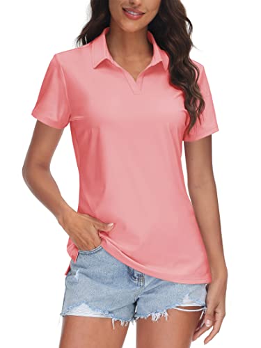 Image of TACVASEN Women's V-Neck Polo Shirts UPF 50+ Short Sleeve Sun Protection Quick Dry Golf Polos Collared Shirt