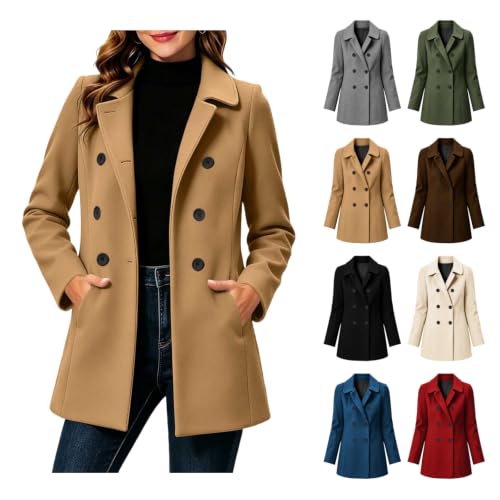 PXQIRMR Fall Jackets for Women Double Breasted Notched Lapel Long Jacket - image 1