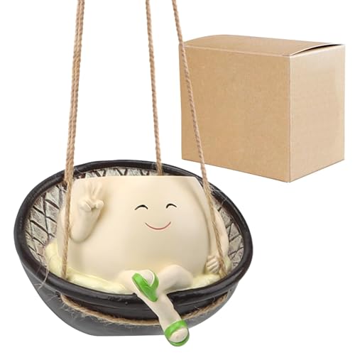 Kiugco Hanging Swing Chair Planter Pot Resin Smile Face Plant Pot For Indoor Outdoor Plants Cute Head Flower Pots For Succulent String Of Pearls Unique Gift For Mother'S Day thumb #4