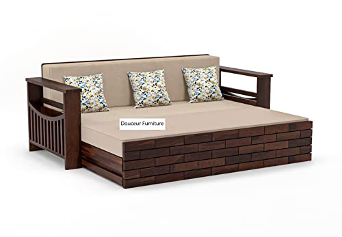 Image of Douceur Furnitures Solid Sheesham Wood 3 Seater Sofas | Three Seater Sofa Bed for Living Room, Hotels, Restaurant, Apartment | Wooden Sofa Bed