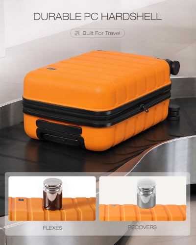Image of Coolife Luggage Set, Lightweight Durable Hardshell, 3 piece, Orange new | Upgraded Polycarbonate Shell Suitcase,360 Spinner Double Wheels,Expandable(20''only),Tsa Lock,Aluminum Handle,Nested Design