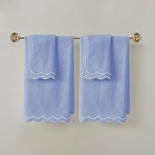 Peri Home 4 Piece Towel Set, 2 Bath Towels 2 Hand Towels, 500 GSM, 100% Cotton Towel for Bathroom, Embroidered, Soft & Absorbent, Blue Ground Scallop