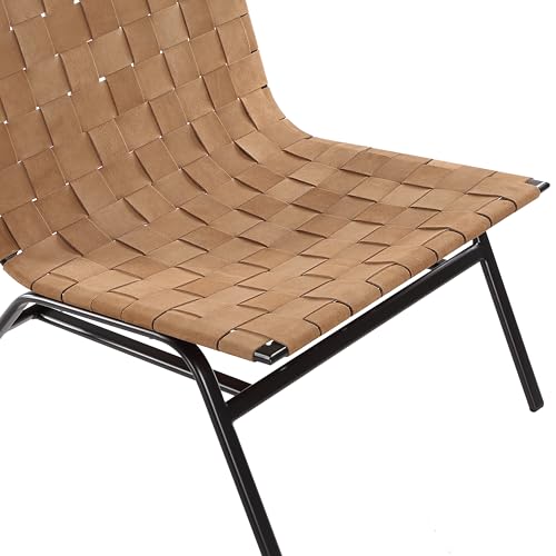 Sillón con Cuero Trenzado Marrón y Estructura Metálica miniatura 4