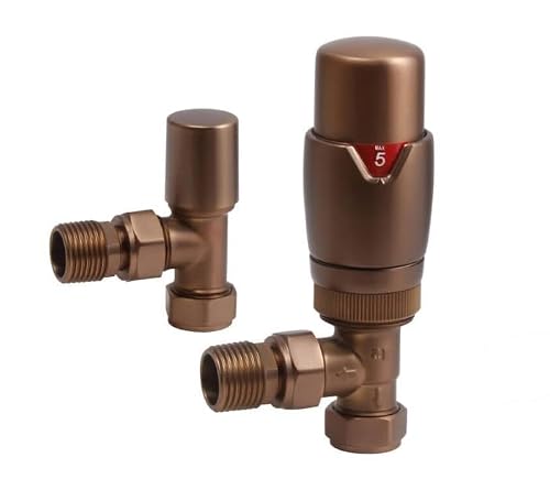 Lux Heat Brushed Bronze Angled Thermostatic Radiator Valve (Trv) Set