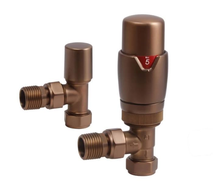 Lux Heat Angled Brushed Bronze Thermostatic Radiator Valve (TRV) Set