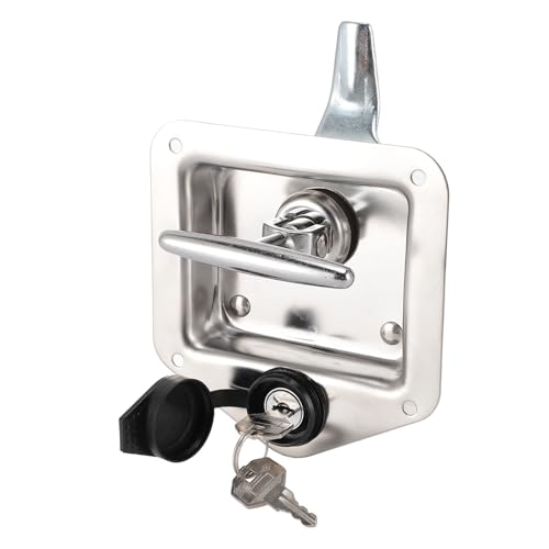 Althwuyu Serratura pieghevole con maniglia a T per cassetta degli attrezzi per camion in acciaio inossidabile per armadietti per rimorchi e con guarnizione in gomma e due chiavi