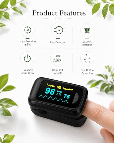 Healthtree JKS50B Pulse Oximeter Fingertip - Blood Oxygen monitor Fingertip with Perfusion Index, Fast 5-8s Reading, Large OLED Display, SpO2 & Heart Rate monitor for Home, Sports, Travel (Includes Batteries & Lanyard) - Image 3