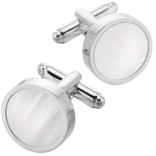 Mancuernillas redondas de nácar para hombre en caja miniatura 1