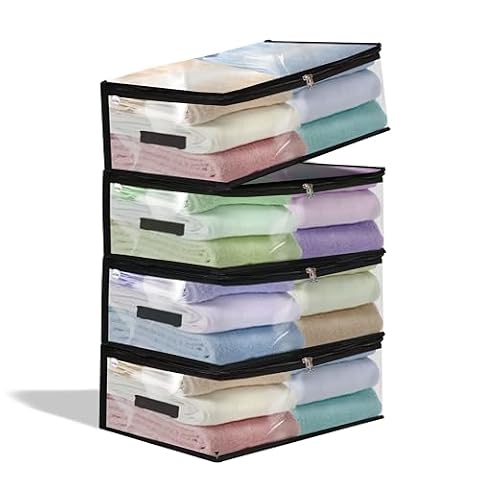 TAKIVA Transparent Plastic Clothes Storage Bag Pack of 4 Saree Organizer