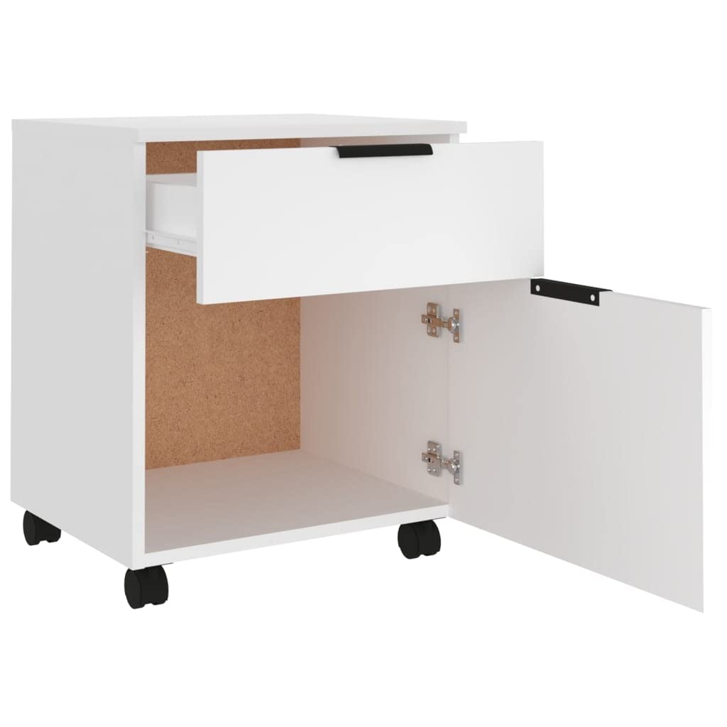 Rollcontainer Rollen Aktenschrank mit Schublade und Unterschrank, mobiler Büroschrank aus Holzwerkstoff, für Zuhause und Büro, Weiß 45x38x54 cm Holzwerkstoff
