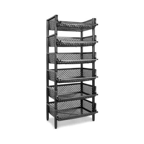 ARTECSIS Étagères Paniers 6 Niveaux 120x50x40cm (HxlxP) - Noir - Charge Max. 10Kg casier - Etagere Plastique modulable - Etagère Rangement Cuisine Cellier Cave Buanderie Garage Bureau