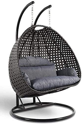 Image of OMANSH Double Seater Swing Chair with Stand & Cushion & Hook Outdoor || Indoor || Balcony || Garden || Living Room (Black-Grey)