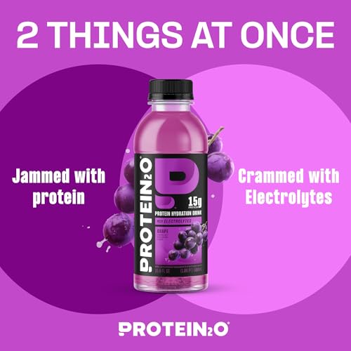 Image of Protein2o Hydration Drink - 2-in-1 Liquid Clear Whey Protein Isolate and Electrolyte Drink - 15g Protein, Vitamins B5, B6 - Post-Workout Recovery - 16.9 Fl Oz - Grape, (Pack of 24)