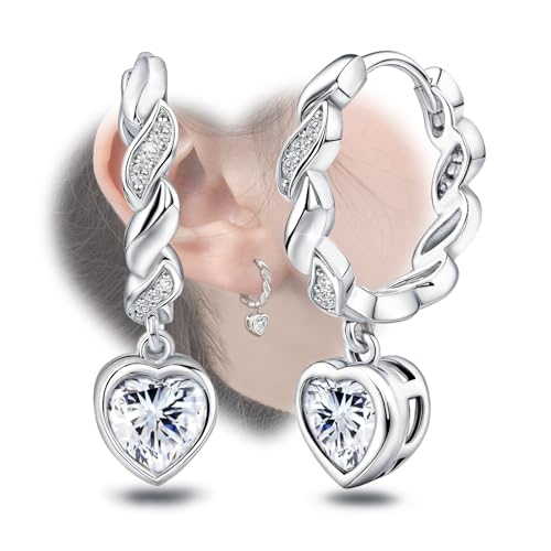 Generic Heart Earrings for Women Trendy - Sterling Silver Hoop Earrings Hypoallergenic Cubic Zirconia Huggie Earrings Dainty Dangle Earrings Small Love Drop Earrings Jewelry Gifts