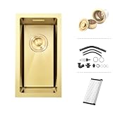 Lavello da Bar Gold, Sottotop 25 x 45 cm, Lavello da Cucina in Acciaio Inox Calibro 16, Una Vasca, Piccolo Camper, Una Vasca con Troppopieno, Griglia Arrotolabile e Sifone