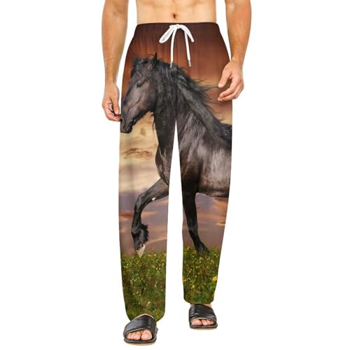 Pantalon de détente pour femme vêtement de nuit fluide imprimé cheval brun taille S