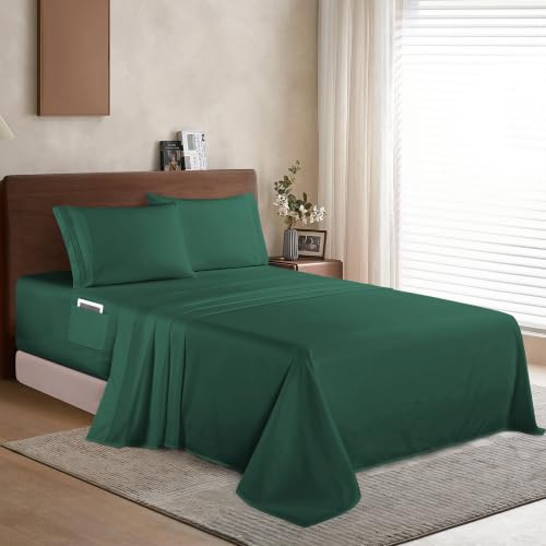 Image of Elegant Comfort Luxury 1500 Premium Hotel Quality Microfiber 4-Piece Sheet Set - Soft, All Around Elastic 18-24 Inches Deep Fitted Sheet - Extra Deep Pocket Sheets, Full, Hunter Green