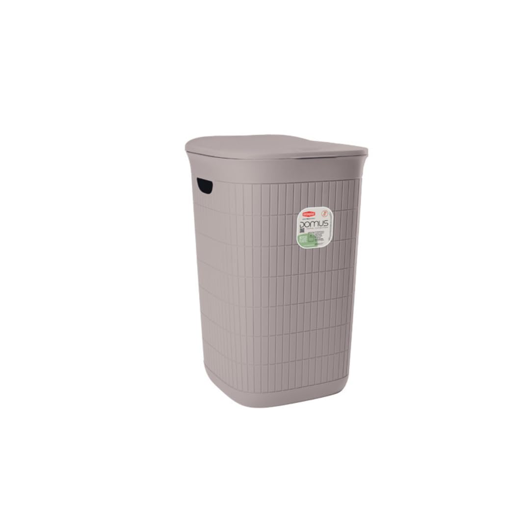 B.INTERIORS Portabiancheria in Plastica Rigenerata, Design Moderno, 50L, Grigio, Texture Geometrica, 37x36x56 cm, per Bagno e Lavanderia
