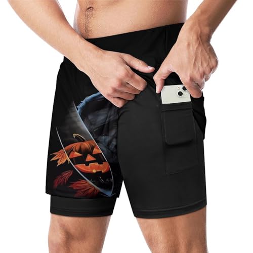Men's Beach Pants Halloween Michael Myers Summer Board Shorts with Pockets Beach Shorts Bathing Suits for Men