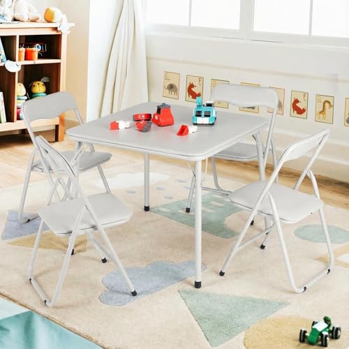 S Set Of 4, 5-piece Children's Activity Table Set With Padded Vinyl Cushion, Toddler Table Set For Playroom, Nursery, Bedroom (white)