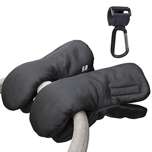 Image of Evencaphy Universal Pram Hand Muffs - Anti-Freeze Stroller Mittens, Golf Cart Gloves, Pet Gear Shopping Cart Hand Warmers - Waterproof Winter Gloves With Stroller Hook, Black