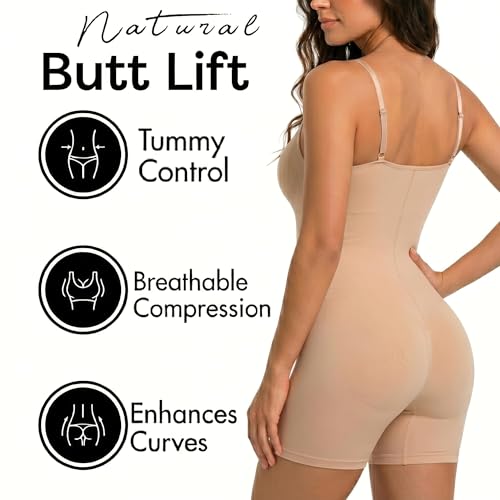 Image of Tummy Control Shapewear Bodysuit for Women, Seamless Body Shaper Thong, Brief or Mid-Thigh Faja, Sculpting Slimming Bodysuits
