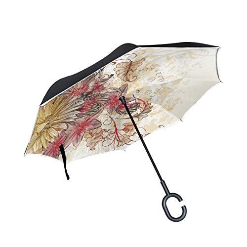 Nander Reverse Inverted Inside Out Umbrella - Upside Down Uv Protection Unique Windproof,Rain And Snow, European Vintage Flower Reversible Folding Double Layer #TOP17