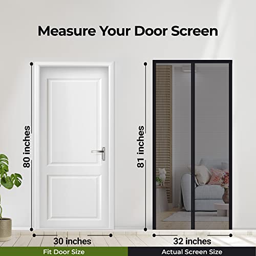 Enviym Self Sealing Magnetic Screen Door, Pet & Kids Friendly Sliding Screen Door, Hands Free Entry With Magnetic Closure, Keep Bugs Out, Heavy Duty Screen Door Mesh Curtain Flame Resistant (30X80 In) #TOP1