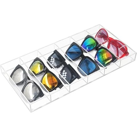 Kenpal Acrylic Sunglasses Storage Organizer, Clear Display Case Tray for Eyewear (1) Cover