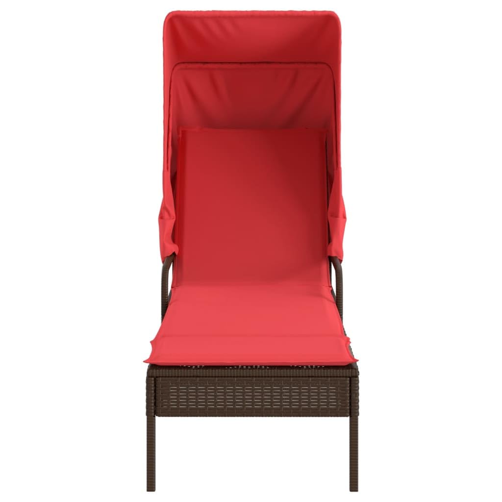 Lettino prendisole con tettuccio parasole e tavolo marrone, in polyrattan, regolabile con imbottitura, resistente alle intemperie, per giardino, terrazza, balcone e piscina, sdraio ergonomico