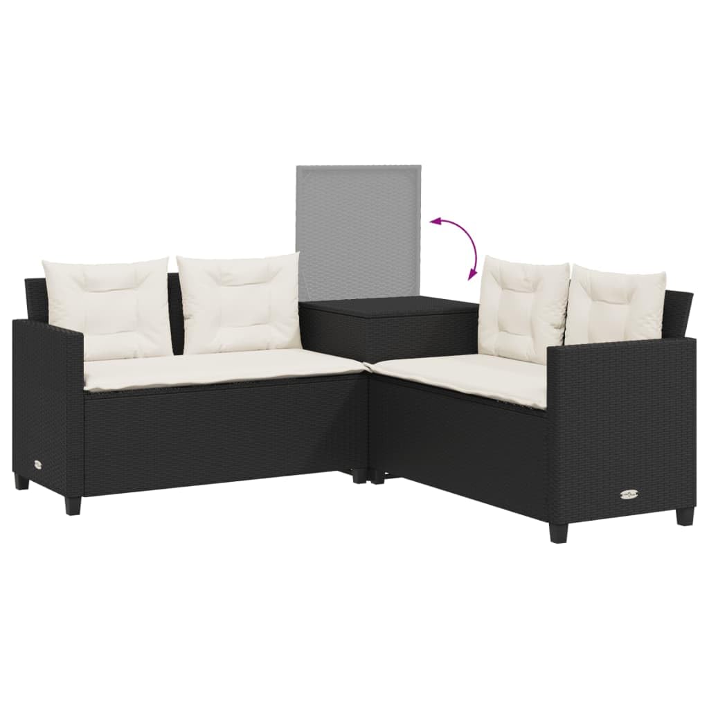 vidaXL Divano da Giardino con Tavolo e Cuscini a L Nero in Polyrattan