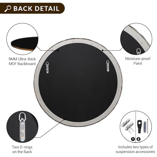 Image of ANDY STAR 30 Inch Bathroom Hammered Round Mirrors, Silver Hand-Forged Circle Wall Mirrors with Metal Frame, Antique Round Mirror for Wall, Livingroom, Entryways, Solid Steel, Anti-Rust