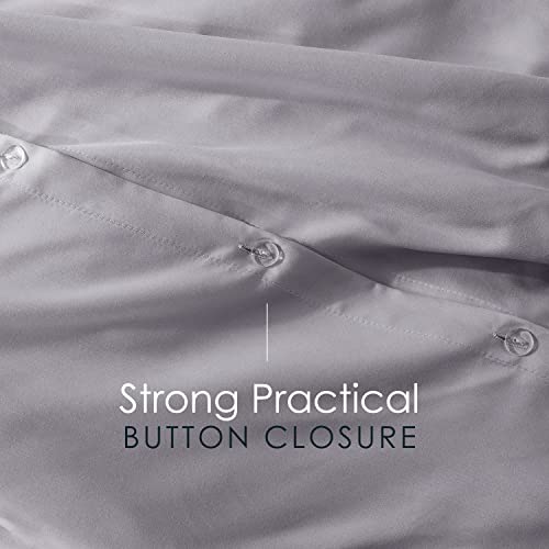 Image of Hearth & Harbor Grey Lavender Duvet Cover with Fitted Sheet Queen Size | 4 Piece Soft Double Brushed Bedding Set, Button Closure, 1 Duvet Cover 90x90 Inches, 1 Fitted Sheet, 2 Pillow Shams