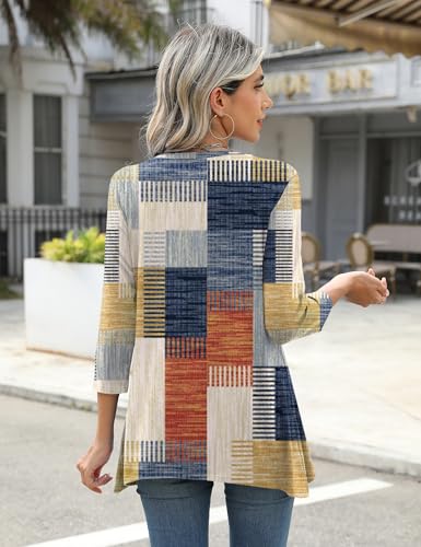 LOMON 3/4 Sleeve Tunic Tops for Women Loose Fit Dressy Casual Blouse Flowy Shirts to Wear with Leggings S-3XL