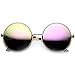 zeroUV - Womens Oversized Metal Etched Lens Flash Mirror Round Sunglasses (Etched Series | Gold / Purple Mirror)