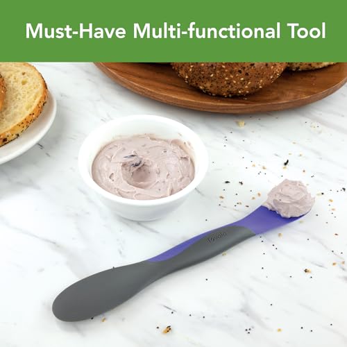 Image of Tovolo Scoop and Spread Large Dual End Peri Purple and Charcoal Gray Silicone Sandwich Spreader Tool with Nylon Handle, BPA Free Dishwasher Safe Silicone and Nylon Tool for Spreading and Scooping