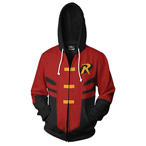Xinxin Robin Tim Drake 3D Anime Cosplay Cardigan Zip Hoodie Unisex Adult Red