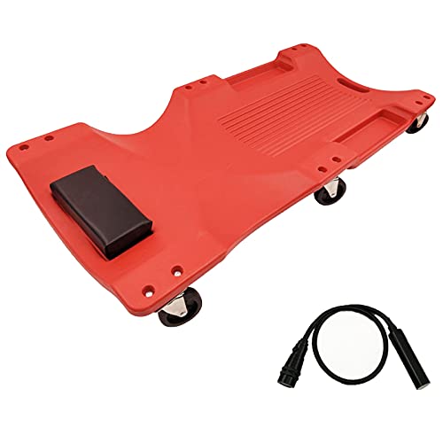 Garage roulant en plastique, chariot d'atelier -, chariot de mécanicien de 40 pouces avec appui-tête rembourré, plateaux à outils doubles et 6 roulettes, roues de chariot pour atelier de réparation a