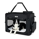 Totoro ball ソフトクレート 中型犬 犬用クレート 犬用キャリーバッグ 犬 キャリーケース 折りたたみ 犬 車用ケージ 5面メッシュ 頑丈耐久 ロック付き 給水ボトルバンド付き 中型犬・猫2匹 15kgまで『トランク、旅行、避難、室内外兼用！』 (ブラック, L（70L x 52W x 52H cm）)