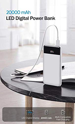 Image of Vaku Luxos Swadesi Power Bank Fast Charge Power Bank 20000 mAh with Digital Display and Micro /Type C Outputs [Make in India] - White