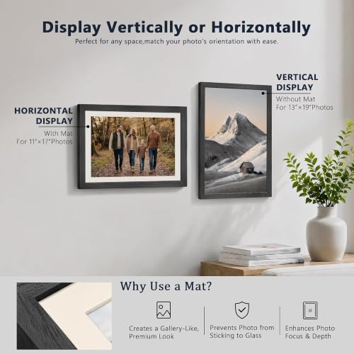 Image of VCK 13x19 Picture Frame 5 Pack, Black Exclusive Wood, Real Glass, for Print