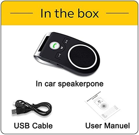 Hands Free Bluetooth Car Kit, Car Speakerphone Noise Cancelling Bluetooth 5.0 Bluetooth Car Receiver, Siri Google Assistant Supported for Smart Phone, iPhone and iPad-20Hrs Talk